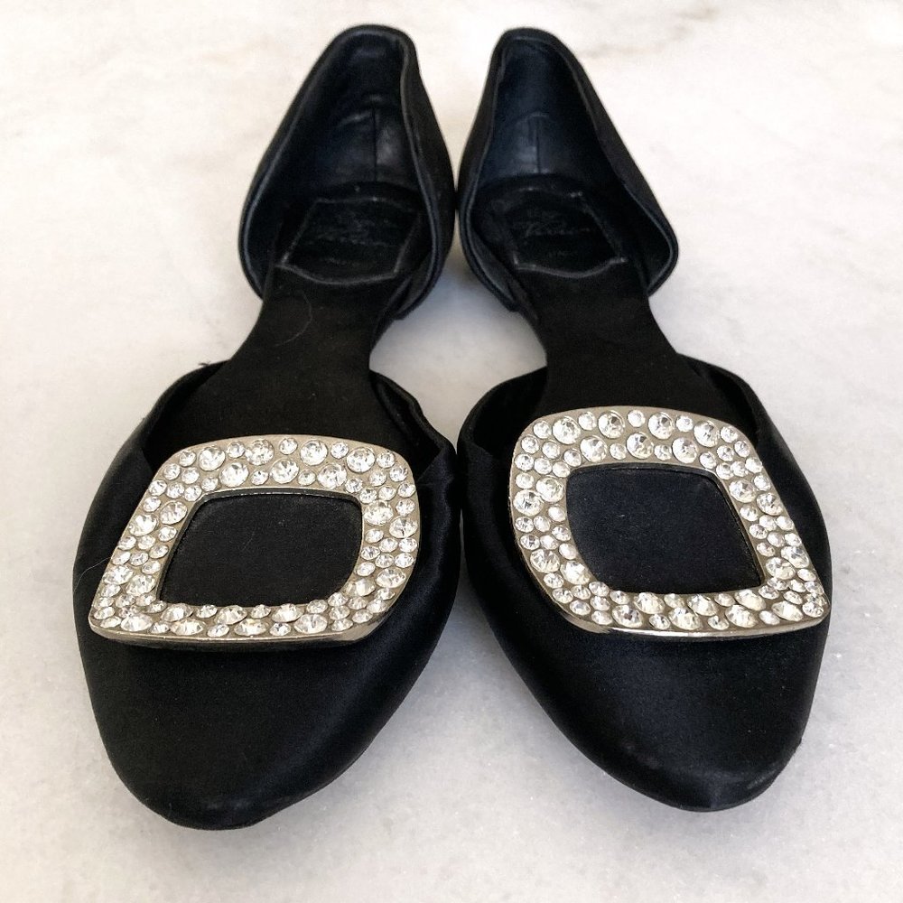 Roger Vivier D'Orsay ballet flats (black w/ silver buckles & crystals) size 5 - Picture 5 of 12